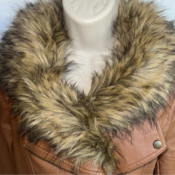 Love Tree Women's Moto Jacket Brown Faux Leather Full Zipper Size Medium - Picture 3 of 11